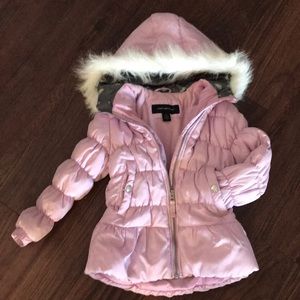 Pink Girls Puff Coat with Faux Fur